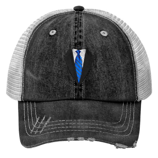 Blue Suit Up! Realistic Suit & Tie Casual Graphic Trucker Hats