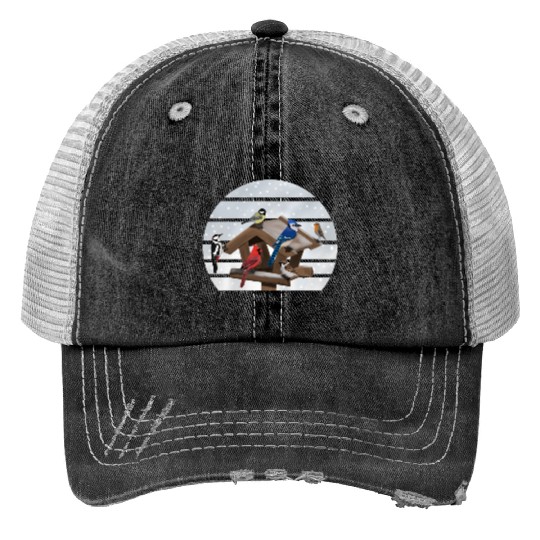Birds Bird House Cardinal Blue Jay Robin Sparrow Trucker Hats