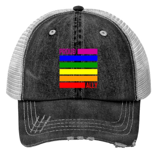 PROUD ALLY FLAG LGBT Pride Month LGBTQ Rainbow Trucker Hats
