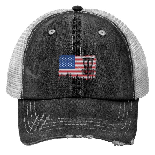 American Flag Disc Golf 4th Of July Vintage Funny Trucker Hats