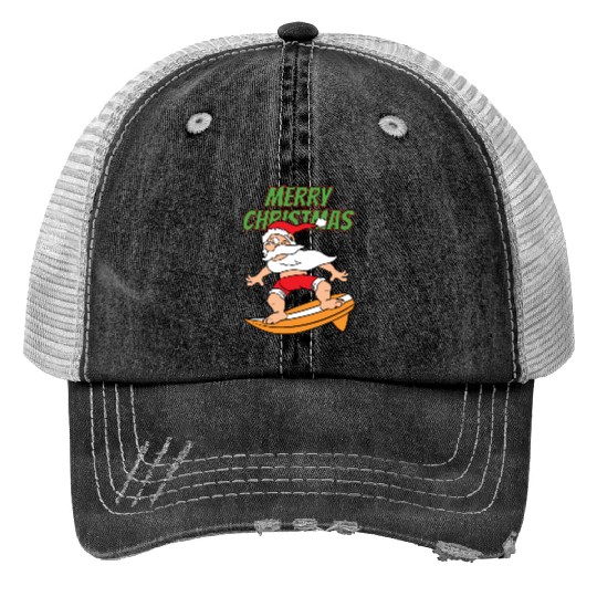 Merry Christmas Santa Claus Surfer Trucker Hats