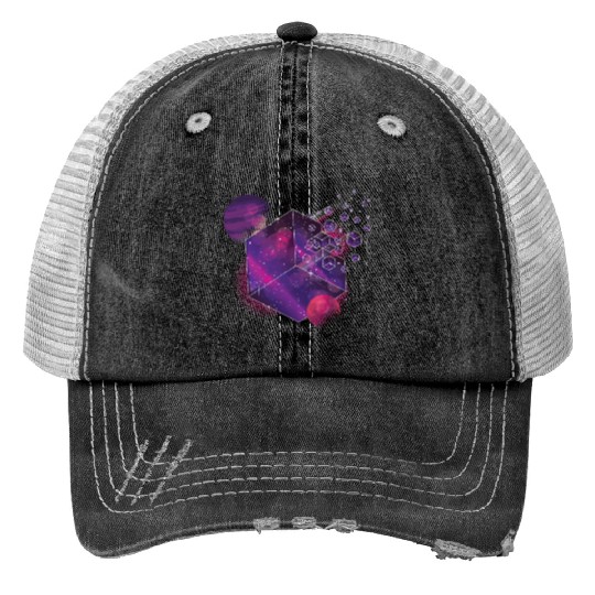 Galaxy Planet Moon Universe Cube Space Trucker Hats