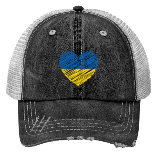 I Stand With Ukraine Ukrainian Heart Flag Trucker Hats