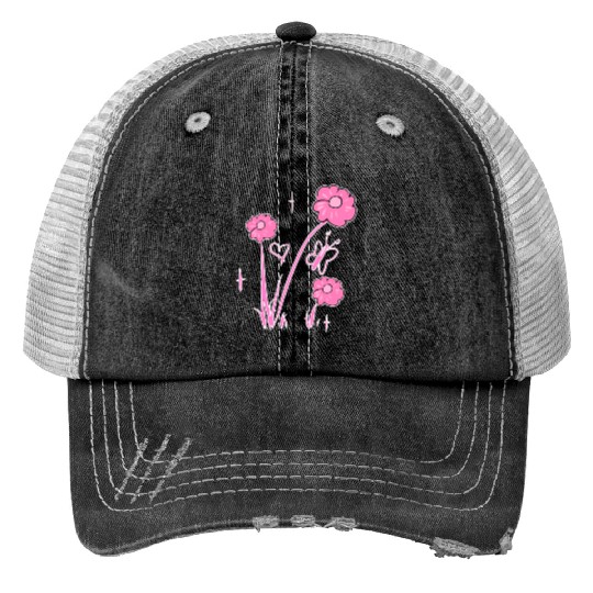 flowers pink butterfly nature heart Trucker Hats