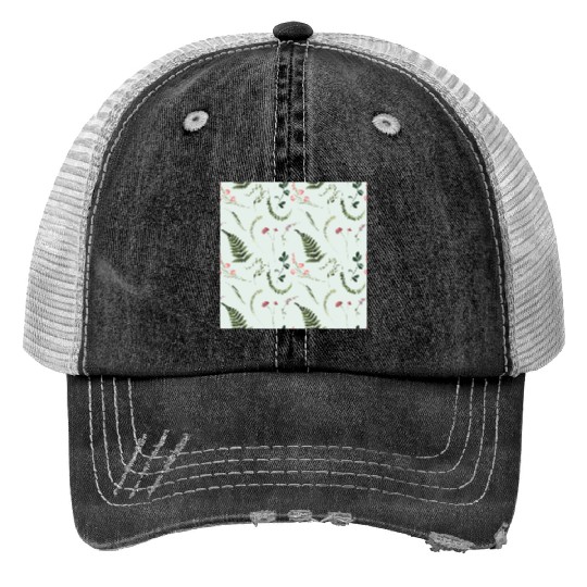 Watercolor Wildflowers Botanical Pattern Trucker Hats
