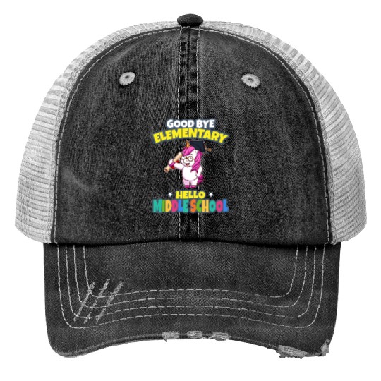 Good Bye Elementary Hello Middle School Graduation Trucker Hats
