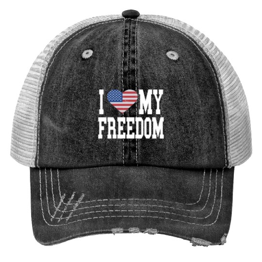 Patriotic American Flag I Heart Freedom, I Love Trucker Hats