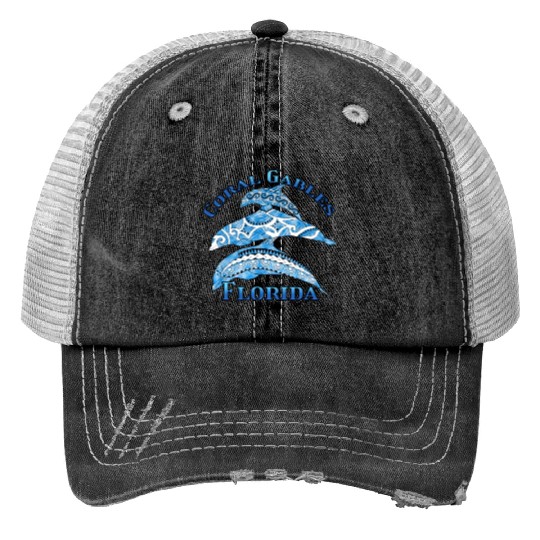 Coral Gables Florida Vacation Tribal Dolphins Trucker Hats