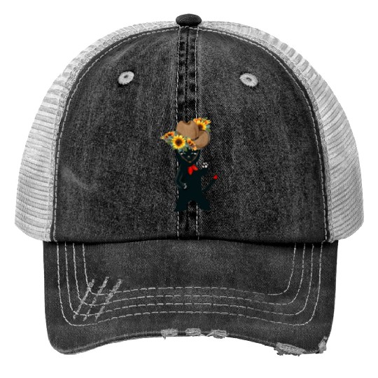 Black Cat With SunFlowers, Gifts For Kitten Lovers Trucker Hats