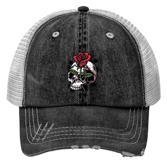Bullets and Skull Roses Aesthetic Dripping Pattern Trucker Hats