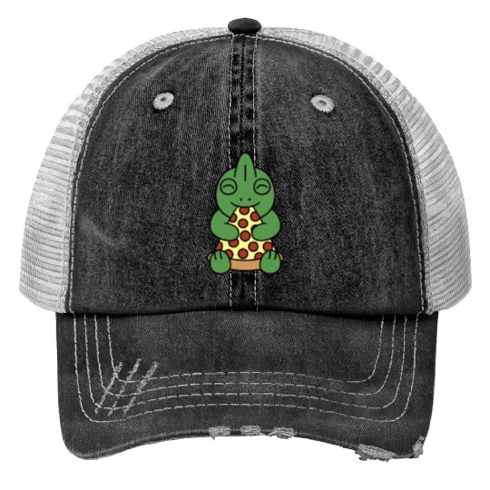 Chameleon Pizza Lover Trucker Hats