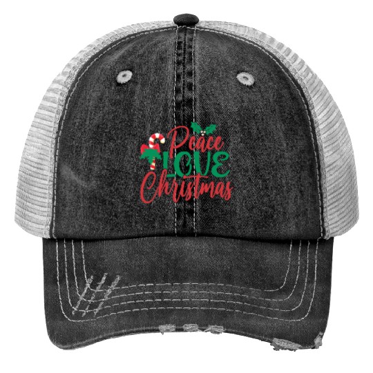 Peace Love Christmas Trucker Hats