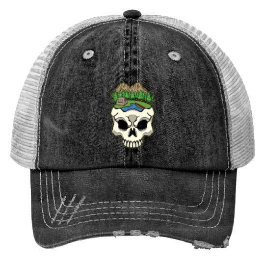 Skeleton Head Camp Campsite Camper Camping Trucker Hats