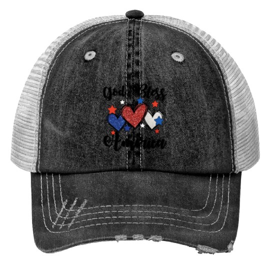 God Bless America Patriotic USA Hearts 4th of July Trucker Hats