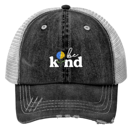 Be Kind Yellow Blue Sunflower World Down Syndrome Trucker Hats