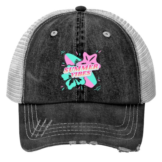 Summer Vibes - Beach, surf, hibiscus and starfish Trucker Hats
