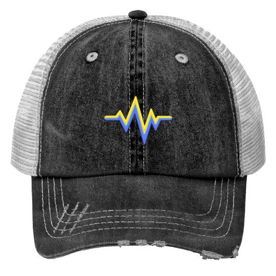 Yellow Blue Heartbeat World Down Syndrome Trucker Hats