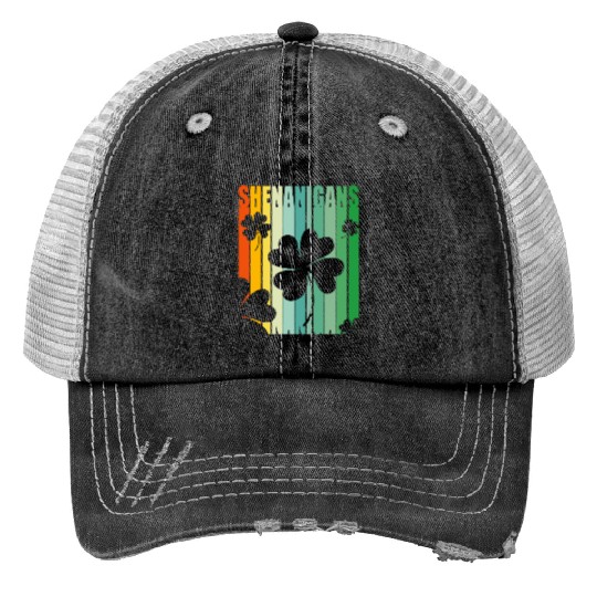 St Patrick Shenanigans Retro Shamrock Trucker Hats