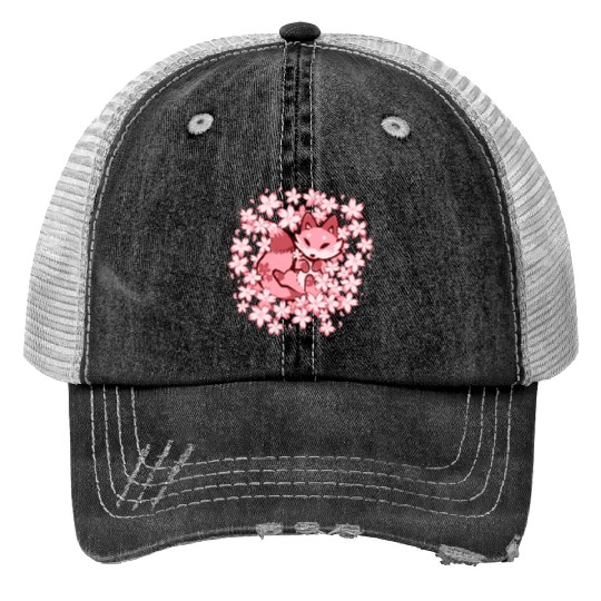 Cherry Blossom Fox Trucker Hats