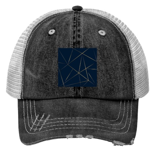 Luxury Gold Navy Blue Geometric Polygon Trucker Hats