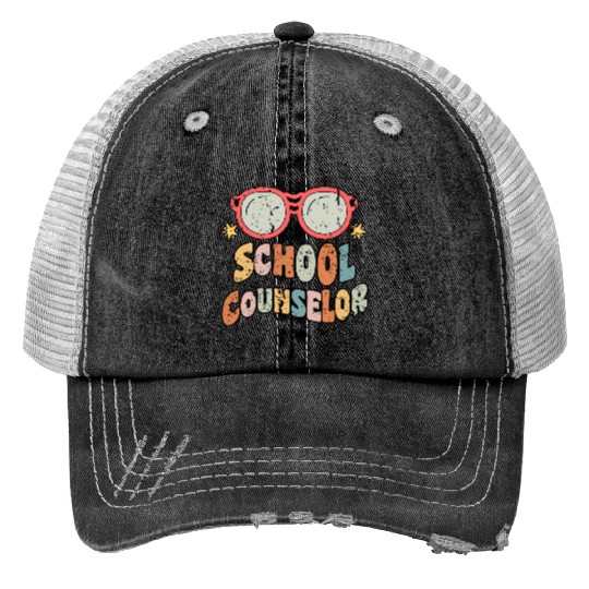 School Counselor Groovy Retro Trucker Hats