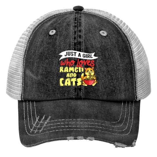 Ramen Cat Bowl Chicken Noodle Soup Japanese Trucker Hats