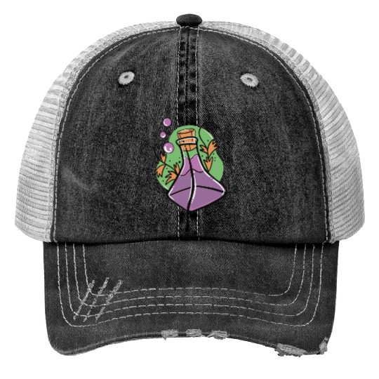 A glass of purple poison with Fall leaves Trucker Hats
