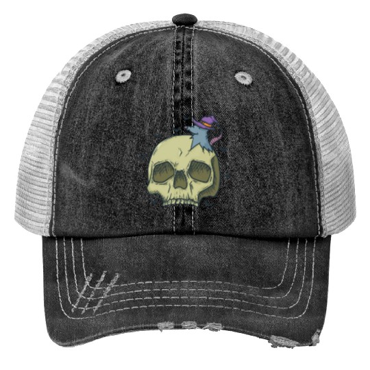 Halloween Bone Head with Witch Mouse Trucker Hats