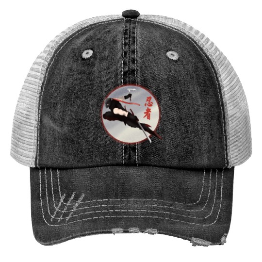 Black Ninja with a sword Trucker Hats