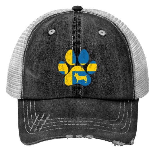 Swedish Vallhund Dog Paw Flag Vintage Trucker Hats