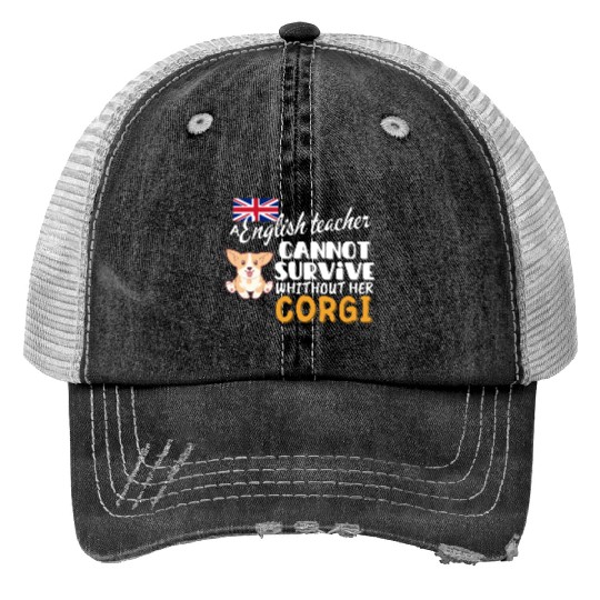 English teacher gift idea for women dog Corgi Trucker Hats