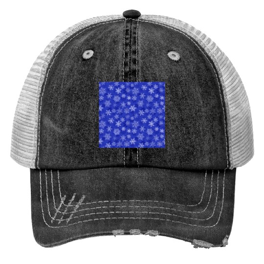 Pretty Navy Blue Snowflakes Pattern Trucker Hats