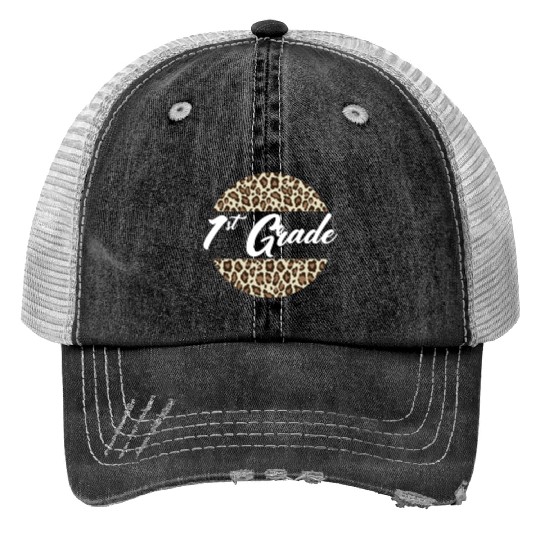 1st Grade Cheetah Print School Teacher Student Trucker Hats