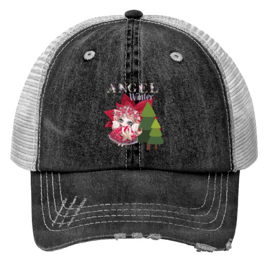 Winter Angel Christmas Tree Poinsettia Trucker Hats