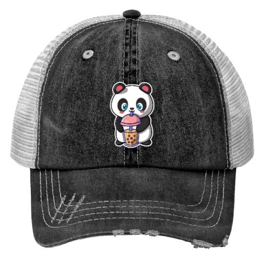 Panda Bear Boba Milk Tea Funny Bubble Tea Lovers Trucker Hats