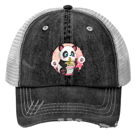 Cute Kawaii Panda Eating Ramen Trucker Hats
