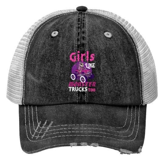 Girls Like Monster Trucks Grim Reaper Halloween Trucker Hats