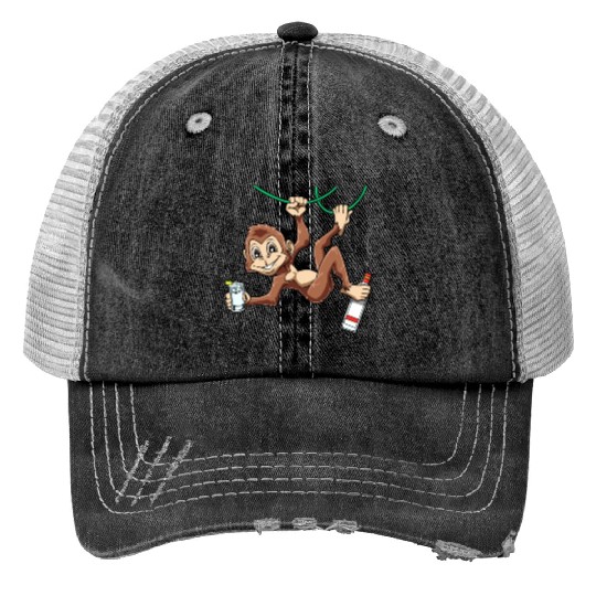Funny Monkey drinking Grain Chimpanzee Trucker Hats