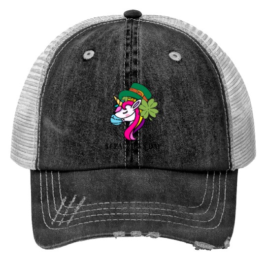 Toddler Girls St Patricks Day Rainbow Unicorn Face Trucker Hats