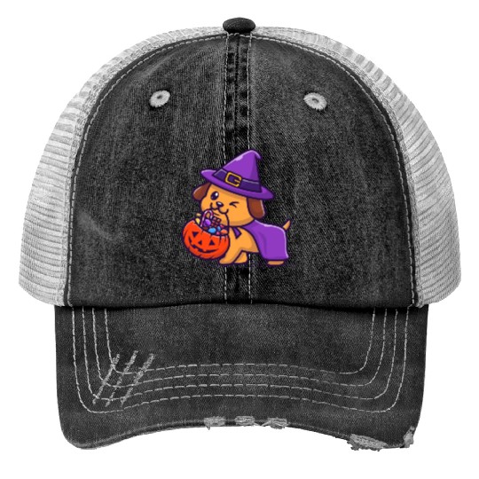 Dog witch with a pumpkin - Halloween Trucker Hats