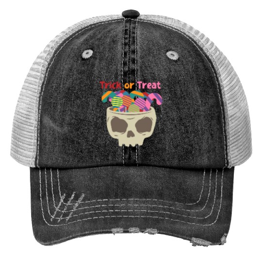 Halloween Trick or Treat scary Skull with Candy Trucker Hats