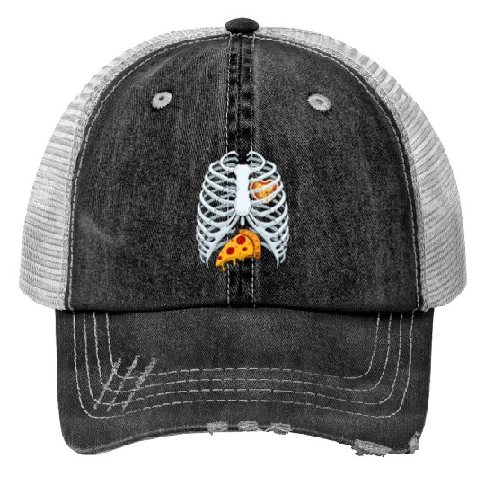 Funny PIzza Skeleton Rib Cage Halloween Costume Trucker Hats