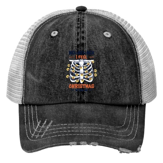 Christmas Holiday Skeleton Rib Cage Radiology Trucker Hats