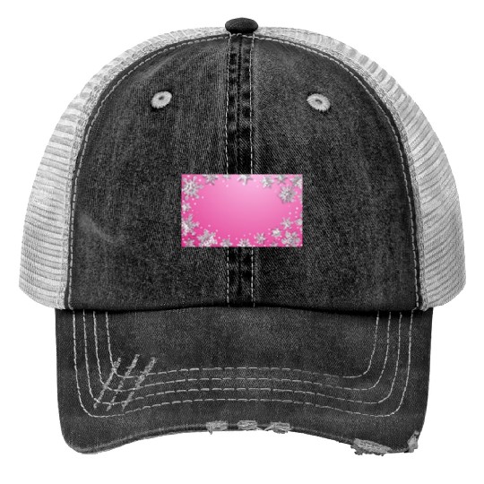 Winter Snowflakes Pink White Trucker Hats