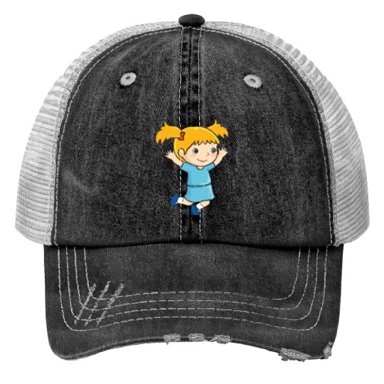Girl jumps school enrollment joy kindergarten Trucker Hats