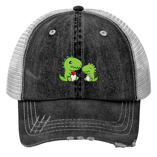 Big sister brother dino siblings boy girl heart Trucker Hats