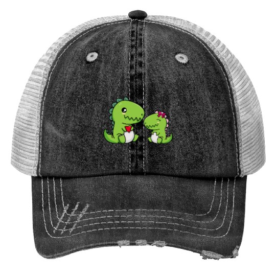 Big sister brother dino siblings boy girl heart Trucker Hats