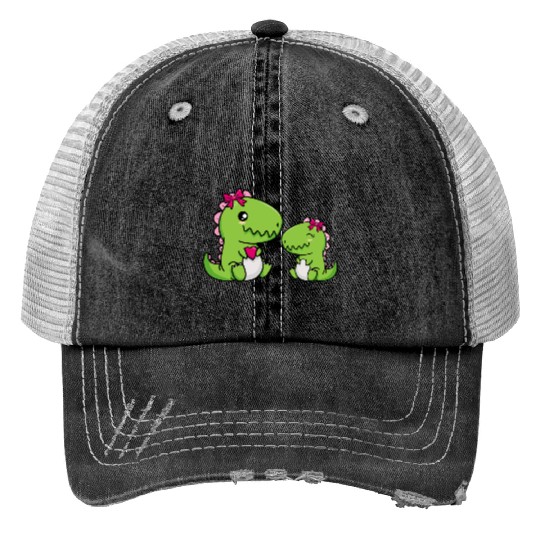 Big sister brother dino siblings boy girl heart Trucker Hats