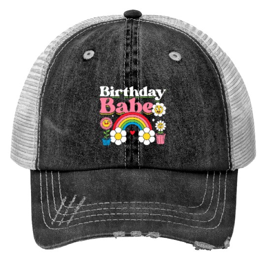 Pastel Daisy Rainbow Birthday Girl Trucker Hats