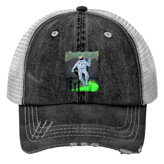 Astronaut in a green demon world Trucker Hats